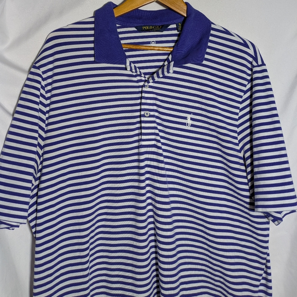 Men’s Ralph Lauren Golf, Short Sleeve Polo, Blue & White Striped, Summer, Sz XL - Picture 6 of 16